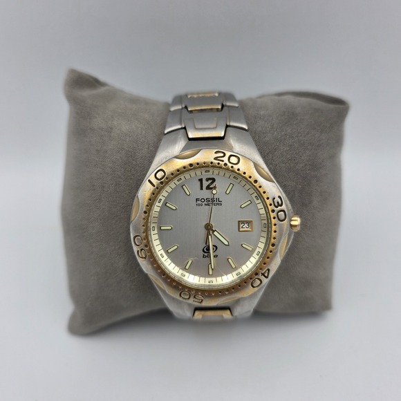 Fossil Other - Fossil Blue AM3424 Two-Tone Silver & Gold 8.5" Men's Watch 100 Meters 36mm Case